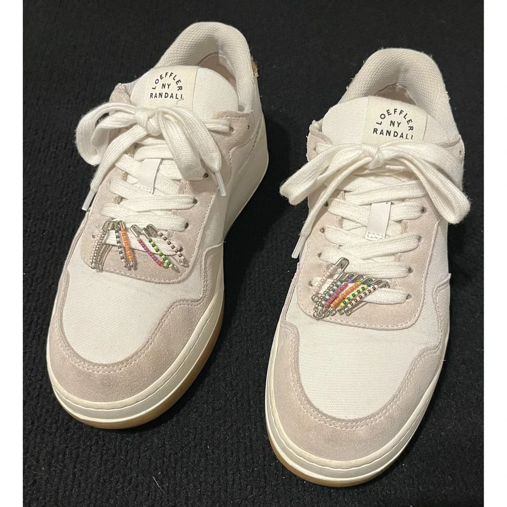 Loeffler Randall Gia Sneakers 7.5 Cream‎ Suede Canvas Leopard Beaded Portugal